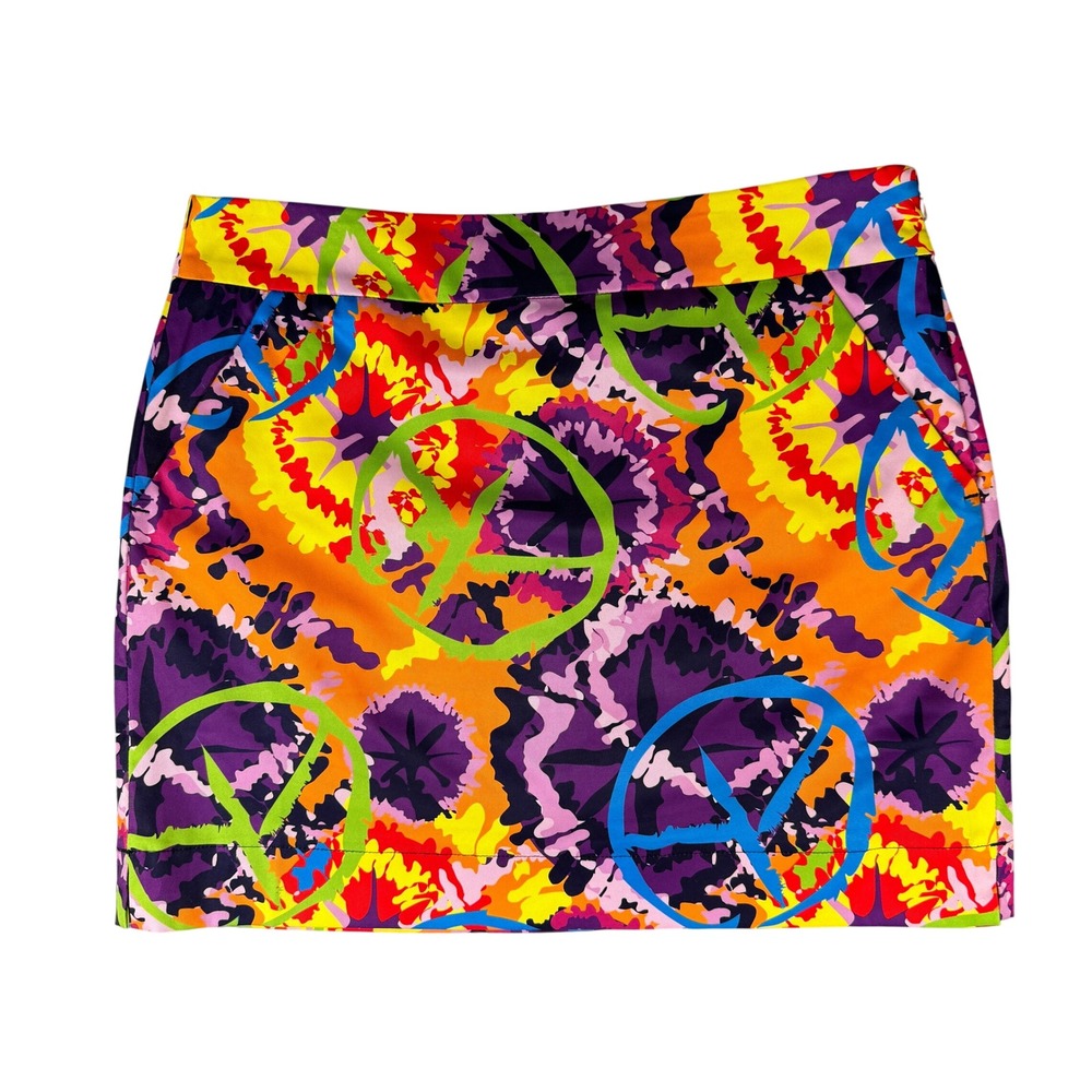 Loudmouth Golf Ladies Peace Tie Dye Peace Sign Skort Size 8 Mini Skirt Multi